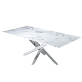 Rectangular Dining Table Marble Finish Top with Chrome Legs