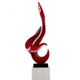 Red Flame Floor Sculpture With White Stand, 44" Tall