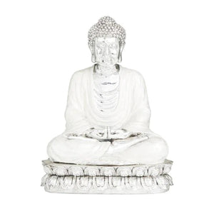 13" Sitting Silver/White Buddha - Home Decor