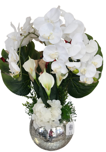 Orchids and Natural Wood in Mirror Vase - Floral & Greenery