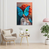 Tempered Glass Art - Women with Butterflies and Peony Flower - Wall Art Decor