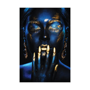 Tempered Glass Art - Blue Skin and Gold Lips Wall Art Decor